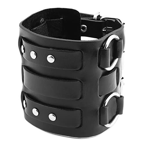 Men's Leather Bracelet Silver Tone Adjustable