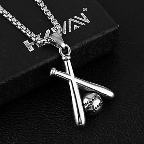 HZMAN Stainless Steel Baseball Pendant Necklace with 22+2'' Chain