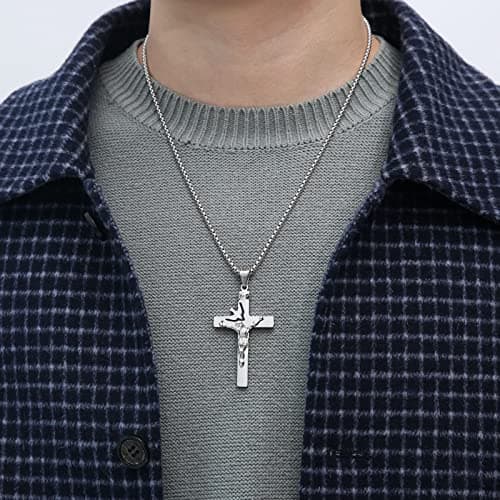 Stainless Steel Dove Cross Pendant Necklace With Free Chain