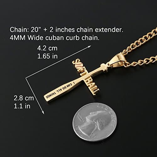 HZMAN Softball Bat Cross Pendant - I CAN DO ALL THINGS STRENGTH Necklace