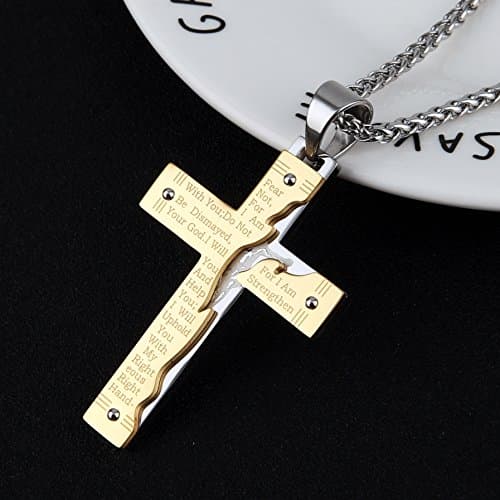 Men's Stainless Steel Cross Necklace with Lord's Prayer