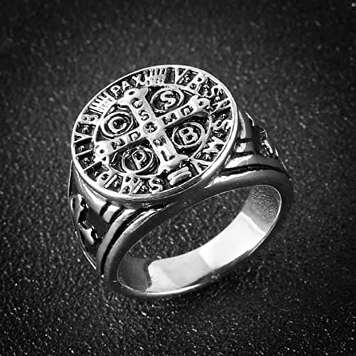 St Benedict Exorcism Ring Stainless Steel Cross Demon Protection