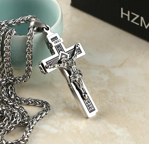HZMAN Catholic Jesus Christ Cross Crucifix Pendant Necklace