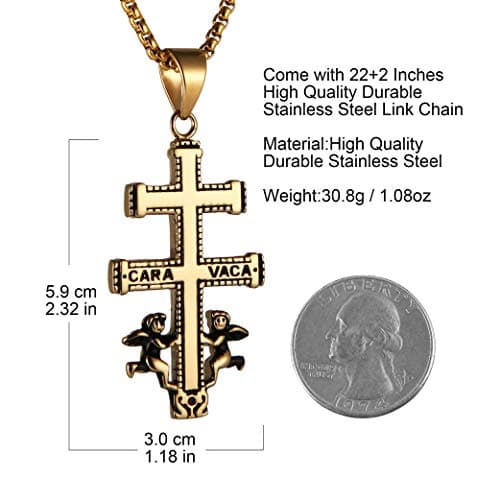 HZMAN Religious Stainless Steel Cross with Angels Pendant Necklace