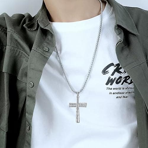 Sterling Silver Baseball Cross Pendant for Men & Boys Jewelry Gift