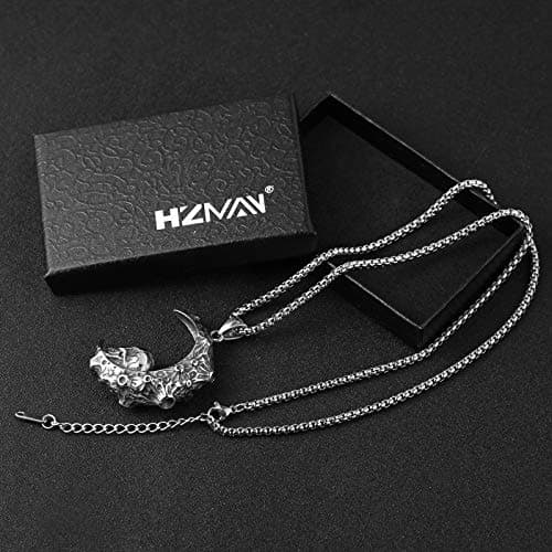 HZMAN Gothic Retro Moon Crescent Skull Stainless Steel Pendant Necklace