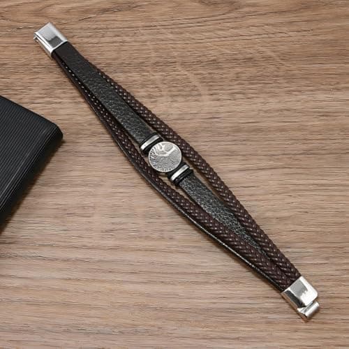 CraftsmanScore Black Tree of Life Bracelet for Men, Leather Wrist Band