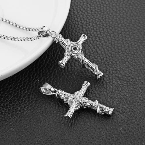 HZMAN Stainless Steel Rose Cross Necklace - Gothic Pendant Birthday Gift