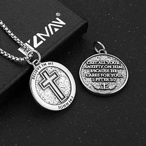 Inspirational Bible Verse Necklace for Men and Women - Stainless Steel Cross Pendant Gift