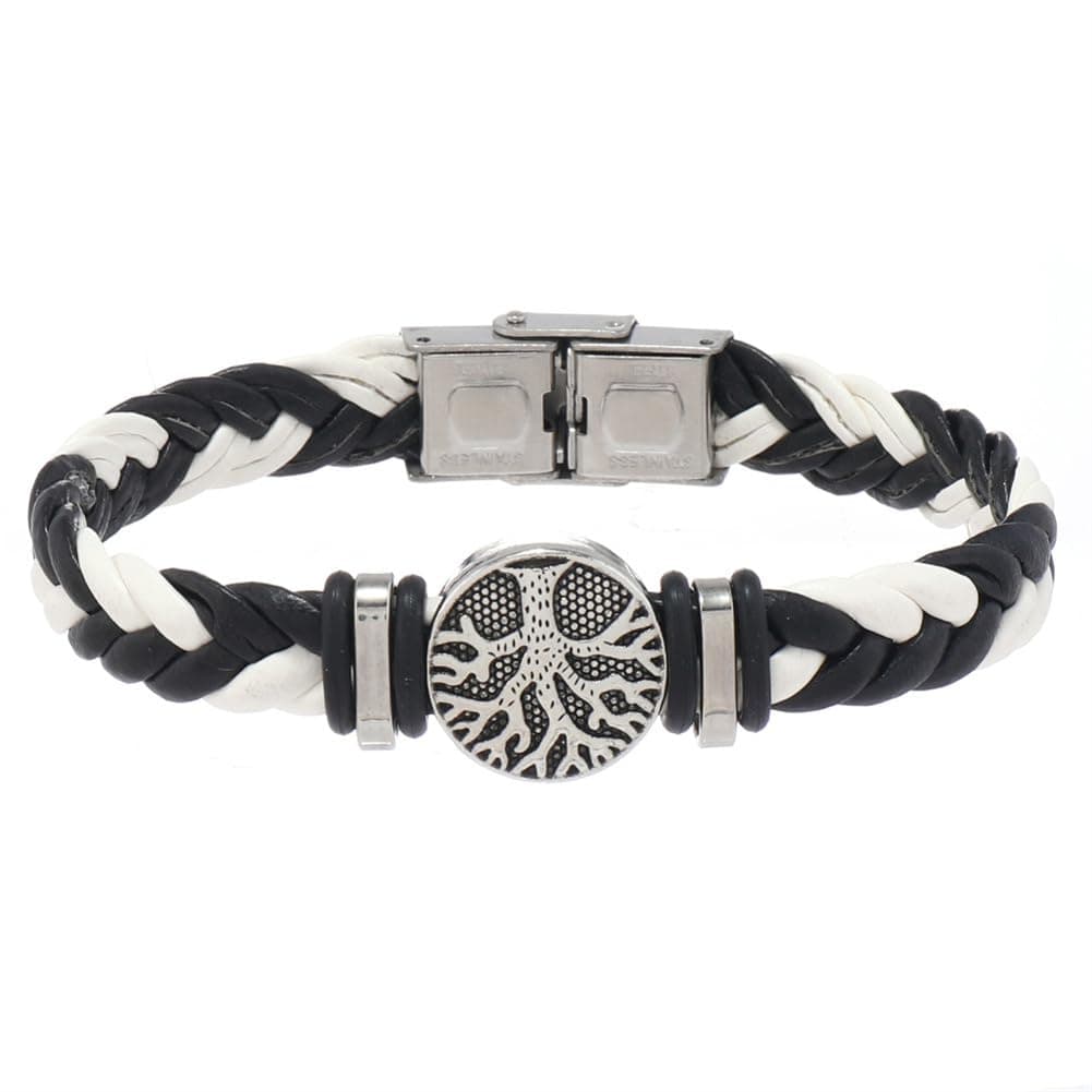 Family Tree of Life Braided Leather Cuff Bracelet for Men and Women