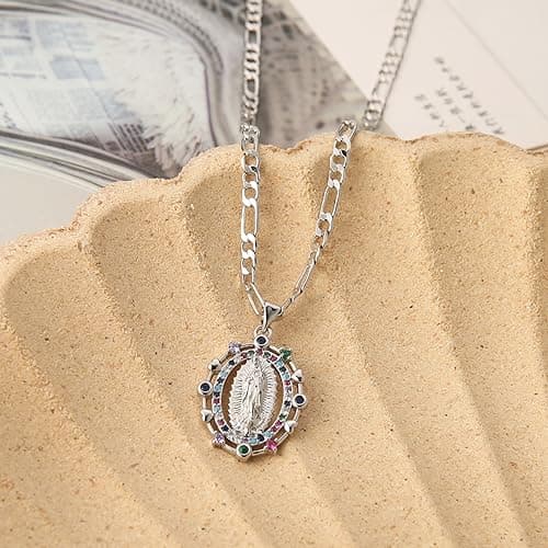 14K Gold Plated Virgin Mary Necklace for Women and Girls