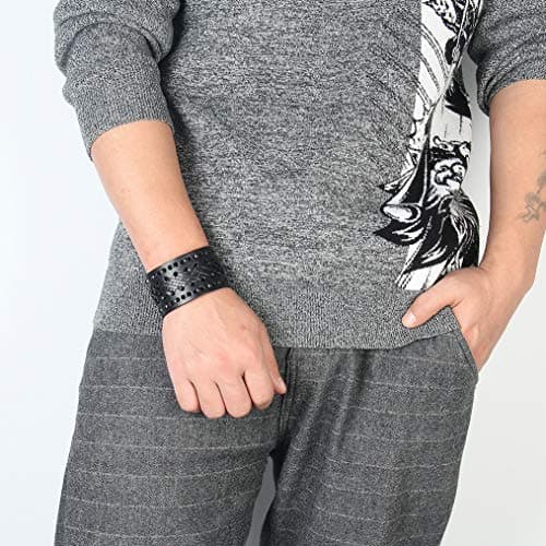 Jeilwiy Men's Punk Leather Wristbands - Adjustable, Braided Black & Brown Cuff Bangle Gifts