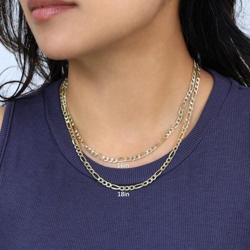 Nuragold Real 10k Yellow Gold Figaro Chain Necklace (16"-30") Italian Jewelry
