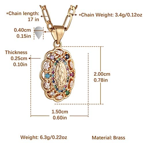 14K Gold Plated Virgin Mary Necklace - Our Lady of Guadalupe Pendant for Women