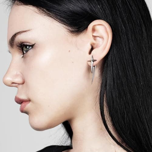 HZMAN Cross Star Stainless Steel Ear Spike Stud Jewelry for Men and Women