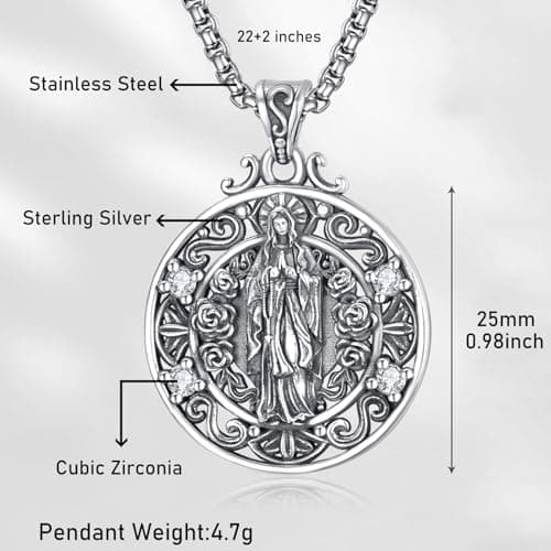 KATHLU Virgin Mary Necklace 925 Sterling Silver Catholic Jewelry