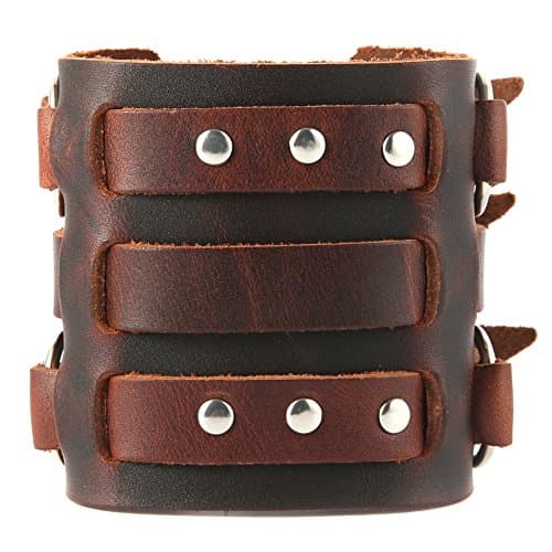Men's Leather Bracelet Silver Tone Adjustable