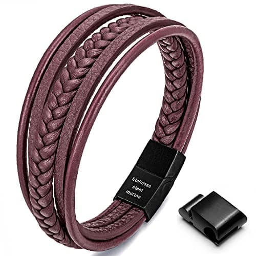 Murtoo Mens Multi-Layer Cowhide Leather Bracelet with Clasp