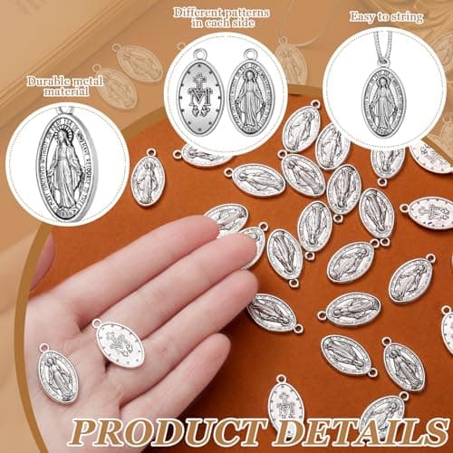 Ferreve 48 Pcs Virgin Mary Silver Pendant Necklaces for Men Women