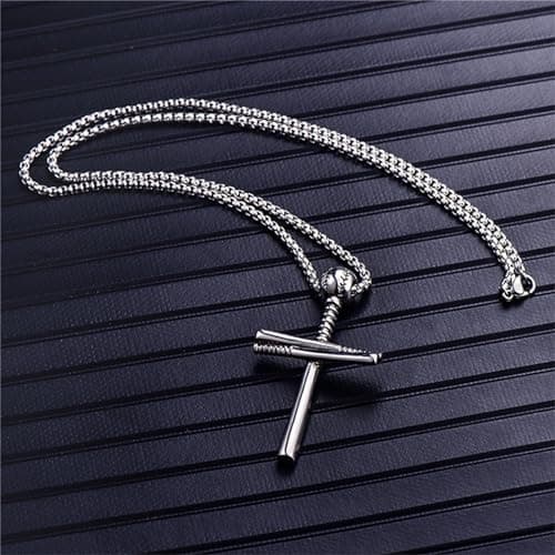 Baseball Cross Pendant Necklace - Stainless Steel Hip Hop Jewelry for Athletes and Sports Lovers