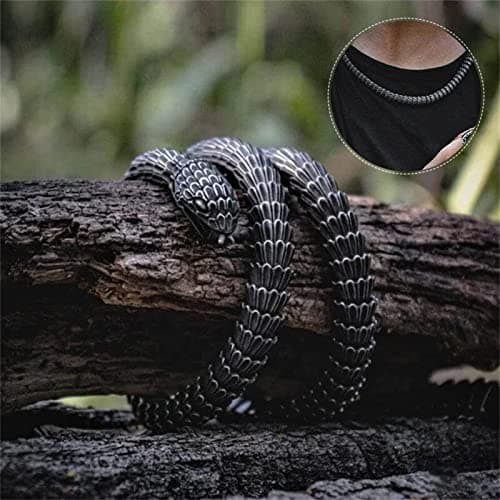 Mens Vintage Jormungandr Snake Necklace - Stainless Steel Amulet with Ring
