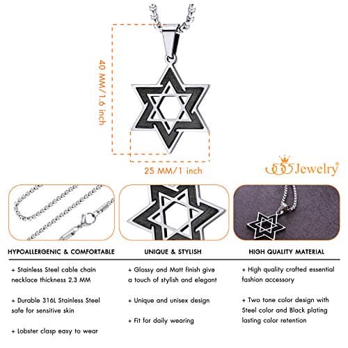 Unisex Stainless Steel Star of David Necklaces - 2-Piece Set