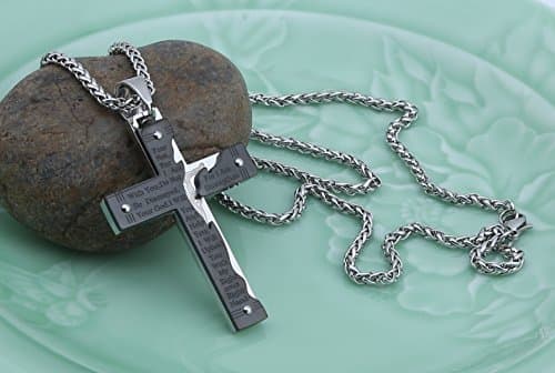HZMAN Men's Stainless Steel Crucifix Cross Pendant Necklace