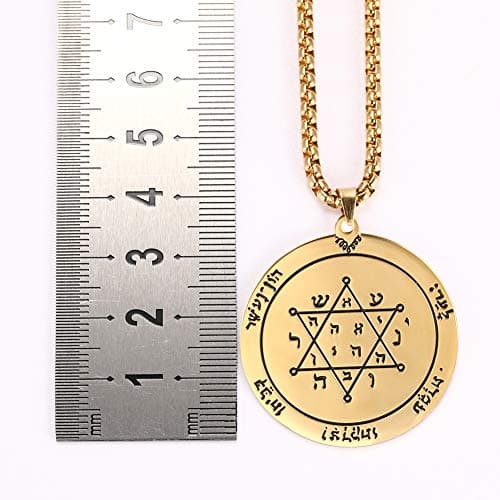 TEAMER Gold Stainless Steel Key of Solomon Pendant Necklace - Wiccan Talisman Jewelry for Men and Women