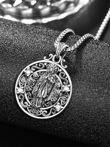 KATHLU Virgin Mary Necklace 925 Sterling Silver Catholic Jewelry