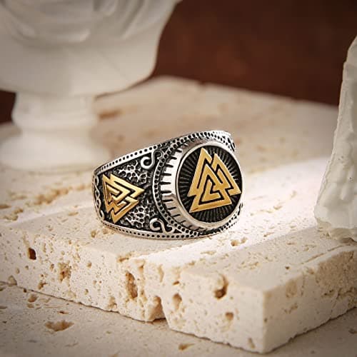 HZMAN Norse Viking Valknut Ring for Men Women Stainless SteelVintage Odin Symbol Warrior Amulet Ring Protection Jewelry Gift