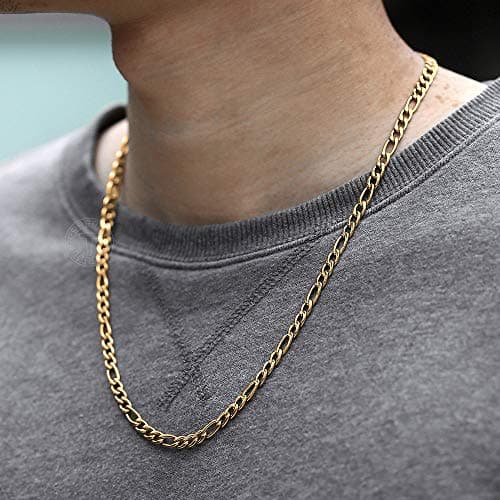 5mm Figaro Chain Necklace Gold Plated Stainless Steel for Men Women