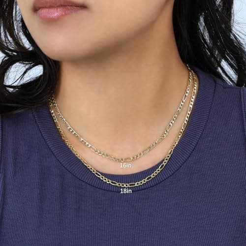 Nuragold Real Yellow Gold Figaro Chain Necklace (16"-30") Italian Jewelry for Men & Women