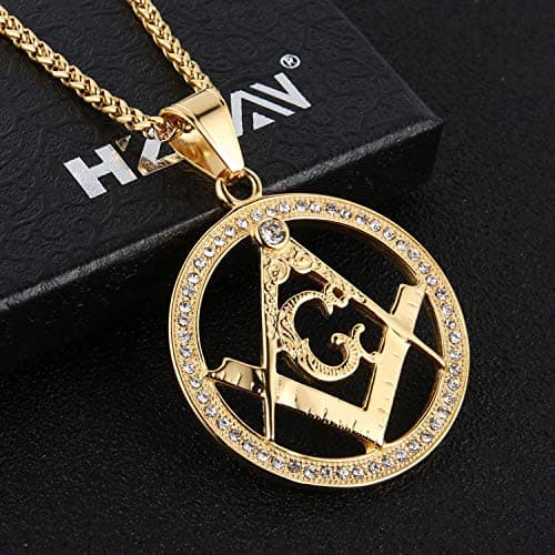 Gold Plated Cz Masonic Pendant Necklace for Men