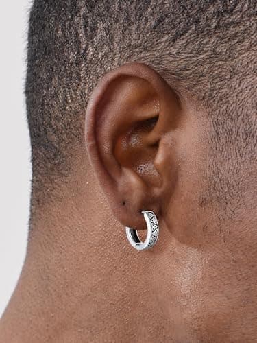 Chic Silver Hypoallergenic Celtic Hoop Earrings for Men Gift for Dad