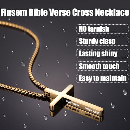 Fiusem Inspirational Stainless Steel Box Cross Necklace for Men