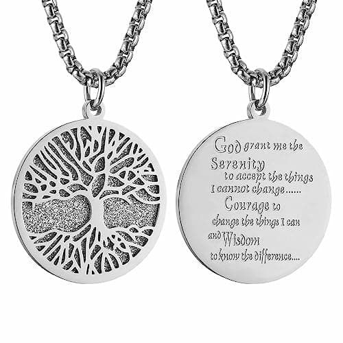 HZMAN Two Piece Serenity Prayer Tree of Life Pendant Necklace 22+2" Chain