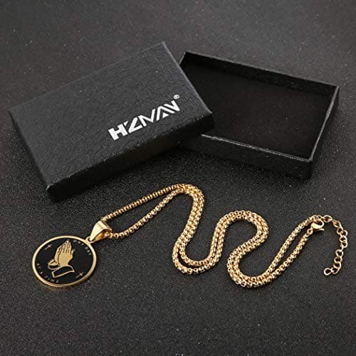 HZMAN Gold Stainless Steel Bible Verse Prayer Necklace Pendant