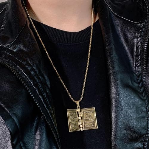 Holy Bible Book Pendant Necklace Charm Silver Alloy Cross Chain Jewelry Gifts