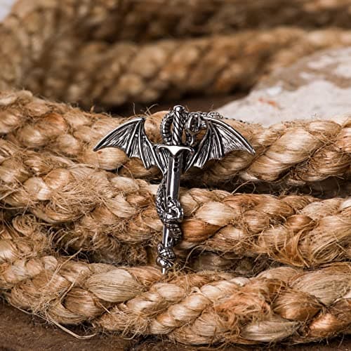 HAQUIL Silver Plated Dragon Sword Pendant Necklace for Men