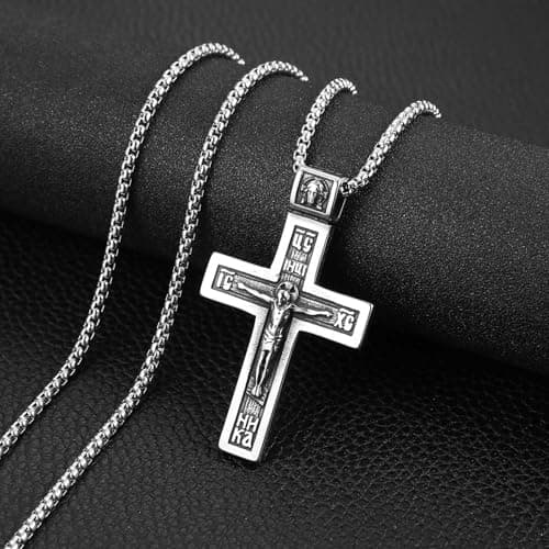HZMAN Eastern Orthodox Cross Necklace - Retro Jesus Crucifix Jewelry Gift