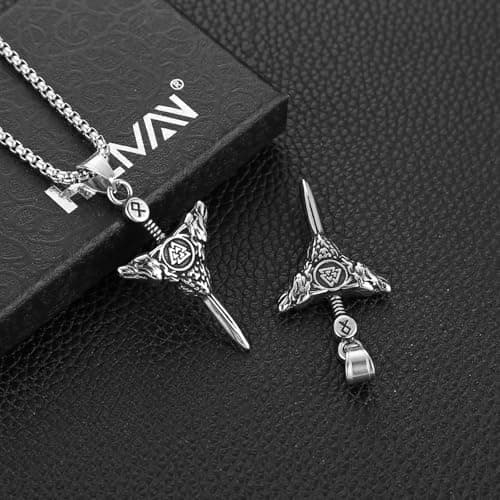 HZMAN Stainless Steel Retro Viking Wolf Sword Pendant Necklace Jewelry Gift