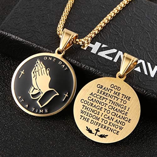 HZMAN Gold Stainless Steel Bible Verse Prayer Necklace Pendant