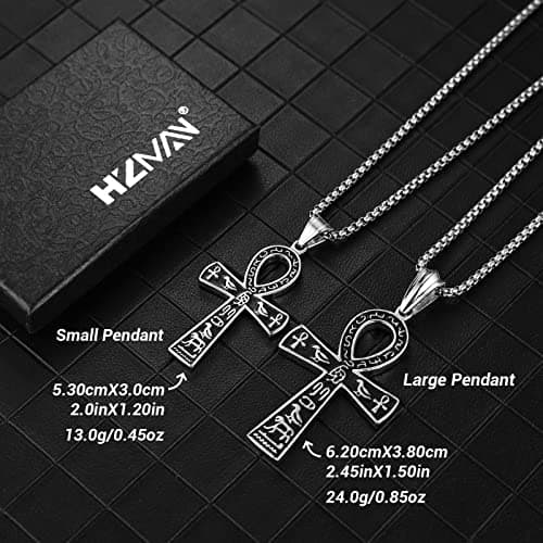 Stainless Steel Ankh Cross Pendant with Egyptian Hieroglyphic Symbol 22+2 Inch Chain
