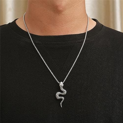 PAURO Men's Vintage Gothic Stainless Steel Snake Pendant Necklace