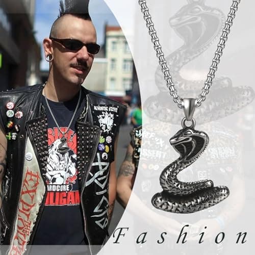 OIDEA Retro Gothic Snake Pendant Necklace: Silver Punk Jewelry for Men and Women