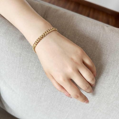 HZMAN Solid Brass Gold Plated 5.5mm Cuban Chain Bracelet - 7.0 Inch