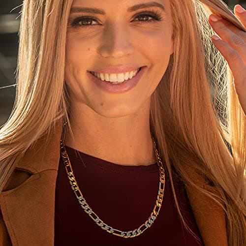 Lifetime Jewelry Beveled Figaro Chain Necklaces for Women and Men - Real 24k Gold Plated