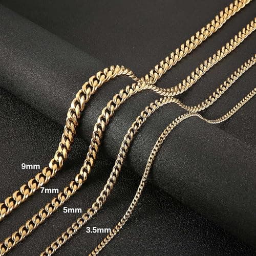 HZMAN Men's Gold & Silver Chain Necklace 16-30 Inch Diamond Cut