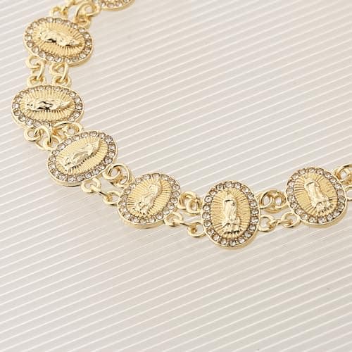 Women's Religious Virgin Mary Bracelet with Cubic Zirconia-Lined Our Lady of Guadalupe Links