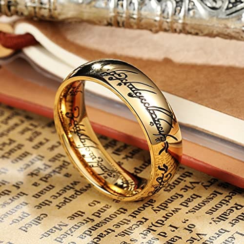 King Will Men's 7/8mm One Lord Magic Power Gold/Black/Silver Polished Comfort Fit Wedding Band Size 5-15